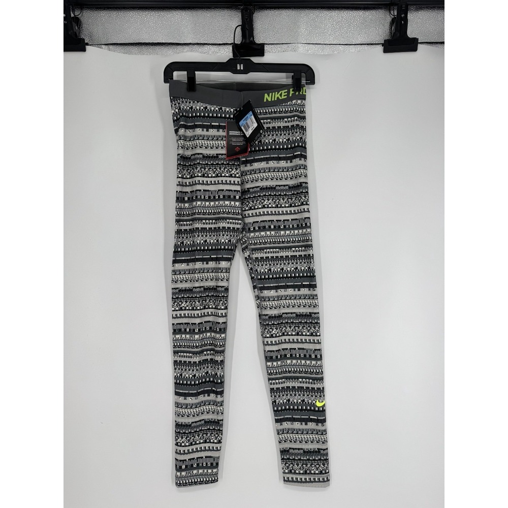 Nike Pro Hyperwarm Running Leggings Women M Striped Geometric Dri Fit 683717-065
